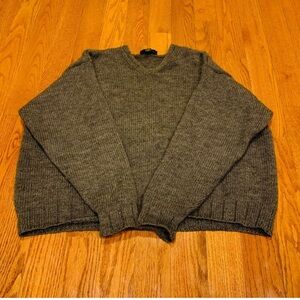 Vintage J. CREW 100% Wool Sweater V Neck Hem Knit Fisherman Size L